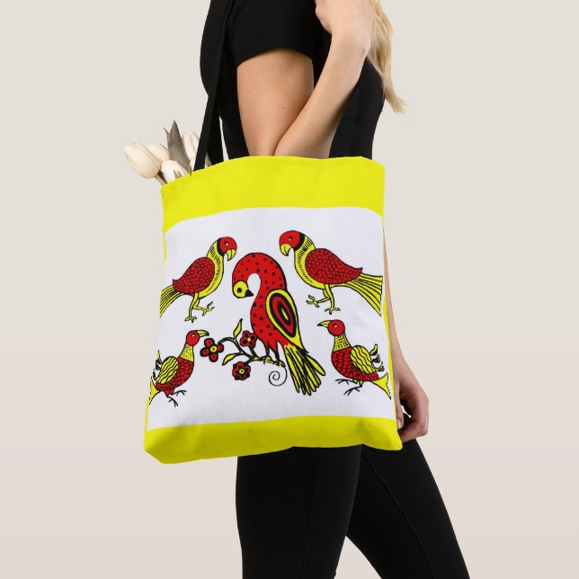 Pennsylvania German folk art birds print Tote Bag (Close Up)