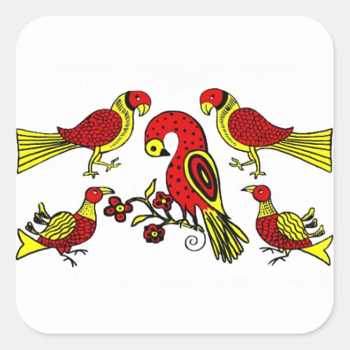 Pennsylvania German folk art birds Square Sticker