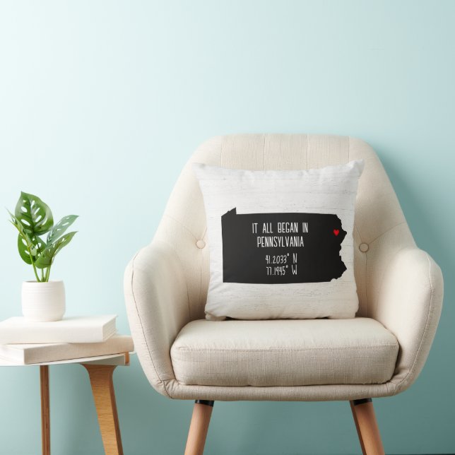 Pennsylvania GPS Coordinates with Heart Throw Pillow (Chair)