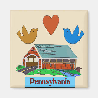 Pennsylvania Heart Bird,  Colonial Covered bridge Magnet