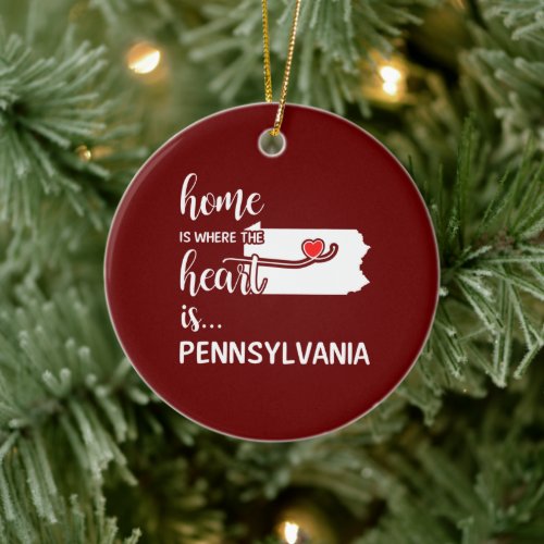 Pennsylvania home is where the heart is ceramic ornament