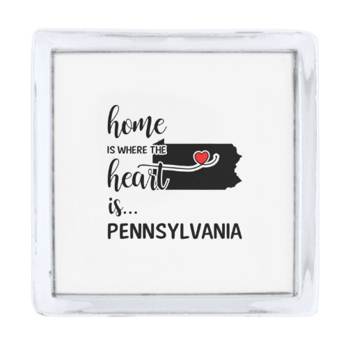 Pennsylvania home is where the heart is silver finish lapel pin