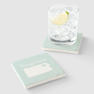 Pennsylvania home state map love heart stone coaster