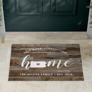 Pennsylvania Home State Personalized Wood Look Doormat