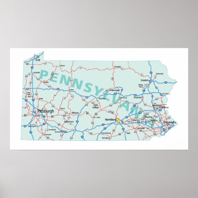 Pennsylvania Interstate Map Print (Front)