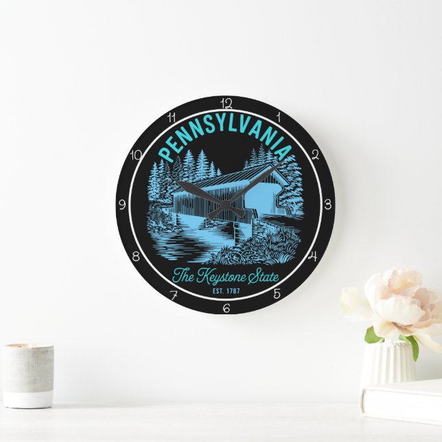 Pennsylvania Keystone State Covered Bridge  Large Clock (Home)
