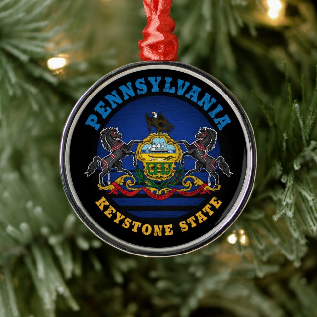 PENNSYLVANIA KEYSTONE STATE FLAG TIE METAL ORNAMENT (Tree)