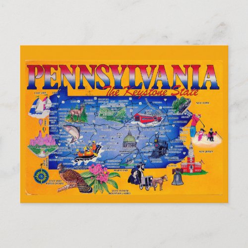 Pennsylvania Keystone State Map Postcard