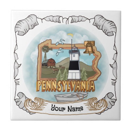 Pennsylvania Lighthouse custom name Ceramic Tile