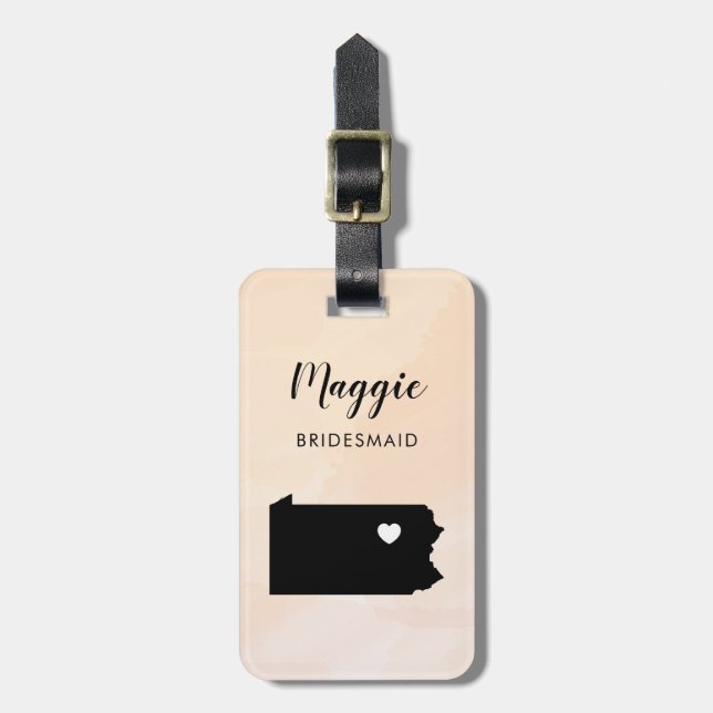 Pennsylvania Map Luggage Tag, Wedding Party Tag (Front Vertical)