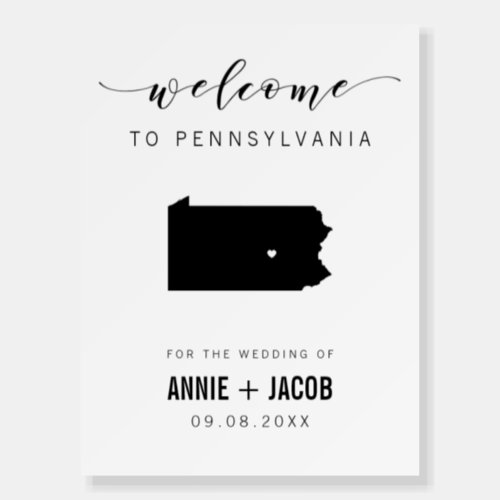 Pennsylvania Map Wedding Welcome Sign Foam Board