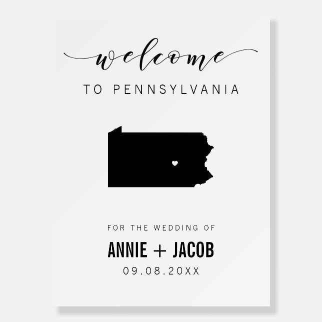 Pennsylvania Map Wedding Welcome Sign, Foam Board (Front)