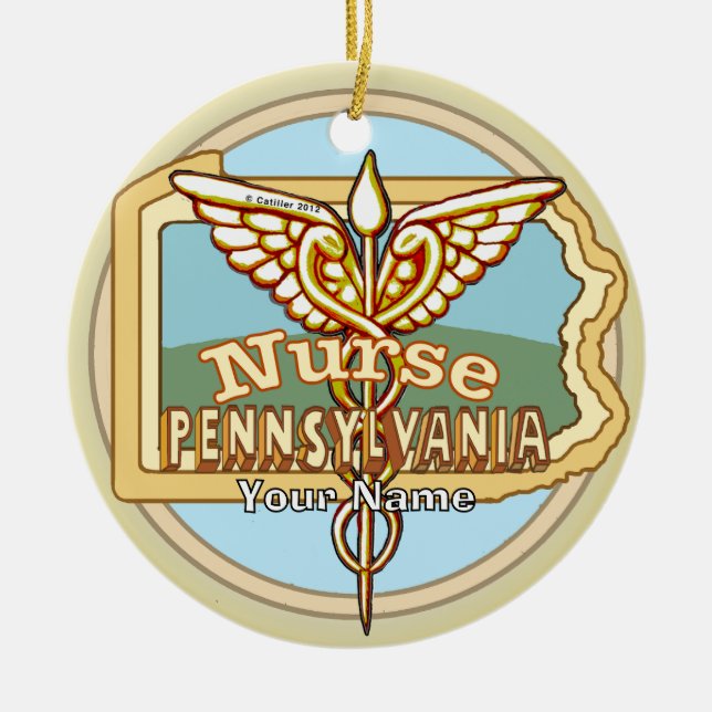 Pennsylvania Nurse Caduceus Ceramic Ornament (Front)