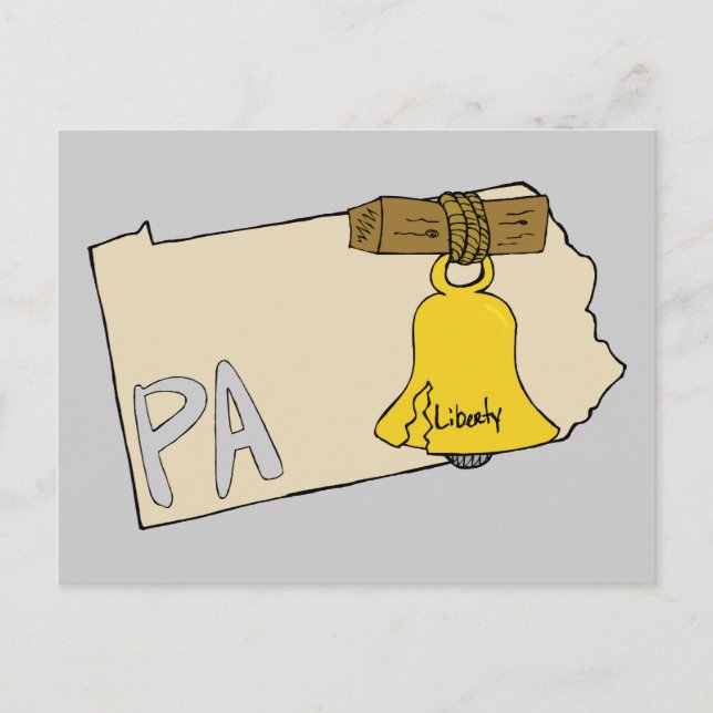 Pennsylvania PA Map with Liberty Bell Cartoon Art Postcard (Front)
