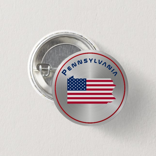 Pennsylvania Patriotic Map American Flag Button (Front & Back)