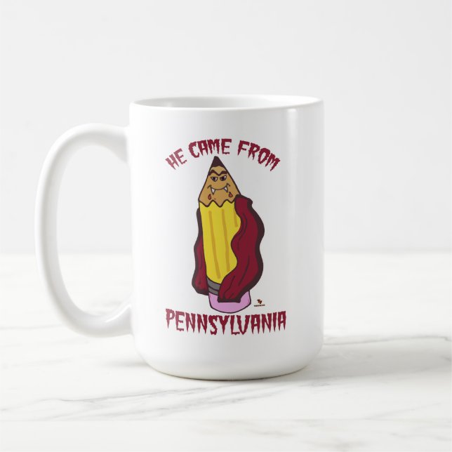 Pennsylvania Pencil Vampire Cheeky Humor Coffee Mug (Left)
