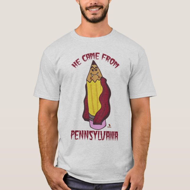 Pennsylvania Pencil Vampire Fun Cartoon Art T-Shirt (Front)