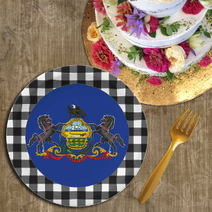Pennsylvania Plate, buffalo plaid, Flag Paper Plates
