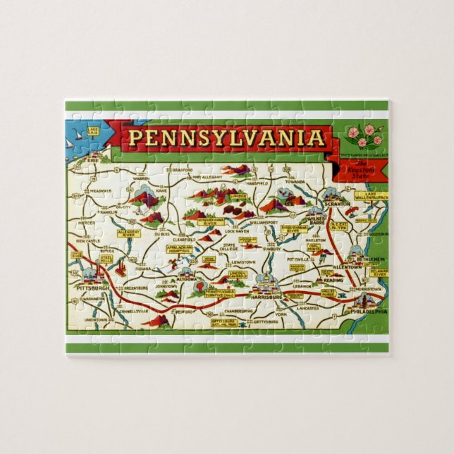 Pennsylvania Postcard Map 8x10 Puzzle (Horizontal)