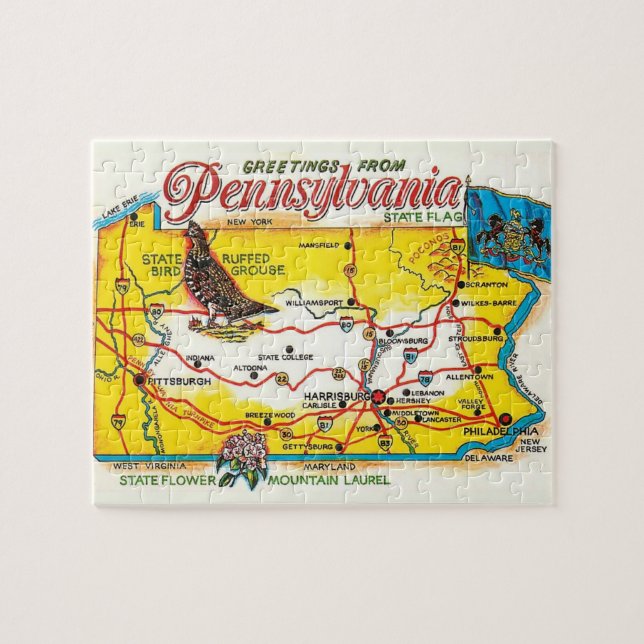 Pennsylvania Postcard Map Jigsaw Puzzle (Horizontal)