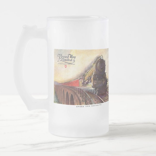 Pennsylvania Railroad Broadway Limited  Frosted Glass Beer Mug (Left)
