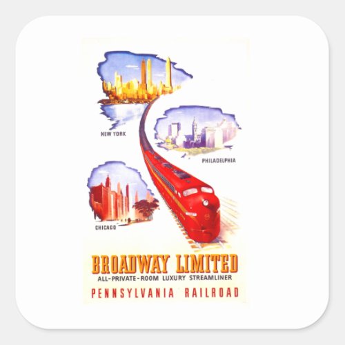 Pennsylvania Railroad Broadway Limited   Square Sticker