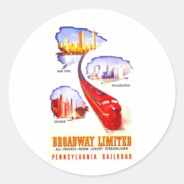 Pennsylvania Railroad Broadway Limited Streamliner Classic Round Sticker (Front)