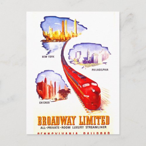 Pennsylvania Railroad Broadway Limited Streamliner Postcard