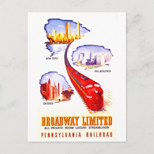 Pennsylvania Railroad Broadway Limited Streamliner Postcard