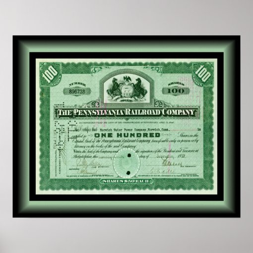 Pennsylvania Railroad Company Stock Certificate Poster Zazzle
