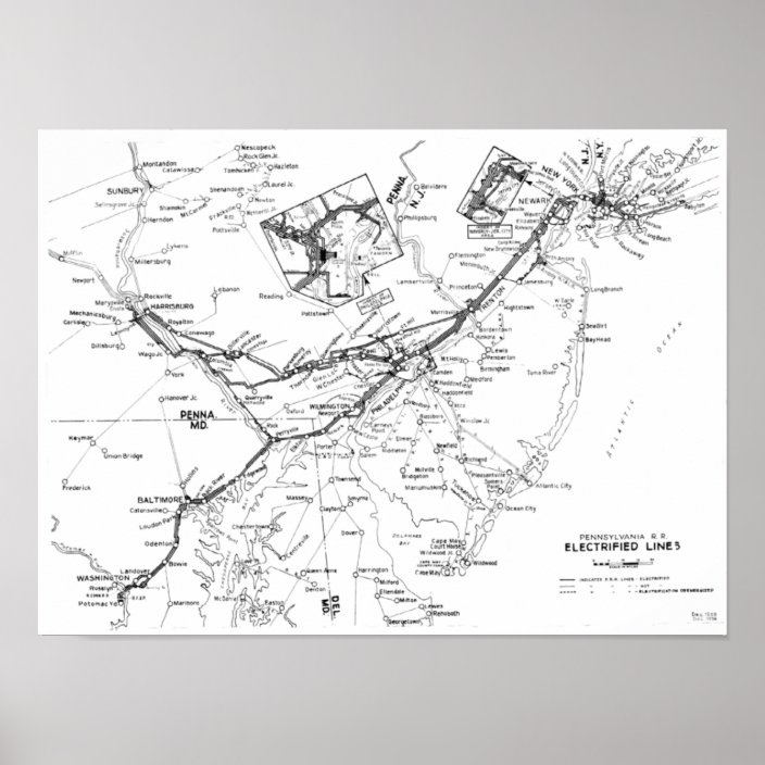 Pennsylvania Railroad Electrified Lines Map 1956 Poster