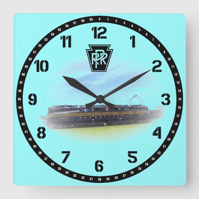 Pennsylvania Railroad GG-1 #4800 Side View Large C Square Wall Clock (Front)