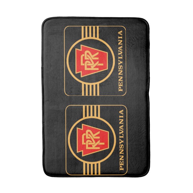 Pennsylvania Railroad Logo, Black & Gold Bath Mat (Front Vertical)