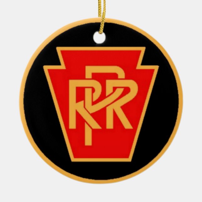 Pennsylvania Railroad Logo, Black & Gold Ceramic Ornament (Front)