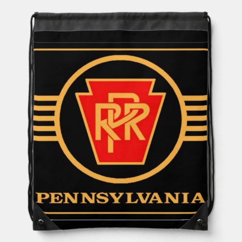 Pennsylvania Railroad Logo Black  Gold Drawstring Bag