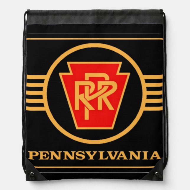 Pennsylvania Railroad Logo, Black & Gold Drawstring Bag (Front)