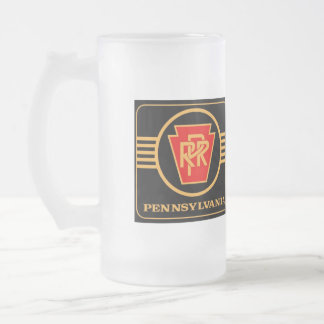 Pennsylvania Railroad Logo, Black & Gold  Frosted Glass Beer Mug