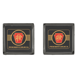 Pennsylvania Railroad Logo, Black & Gold Gunmetal Finish Cufflinks