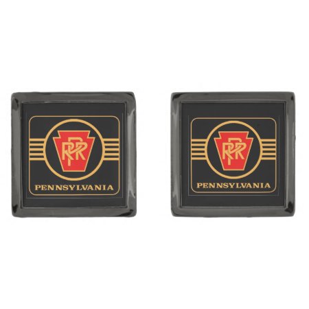 Pennsylvania Railroad Logo, Black & Gold Gunmetal Finish Cufflinks