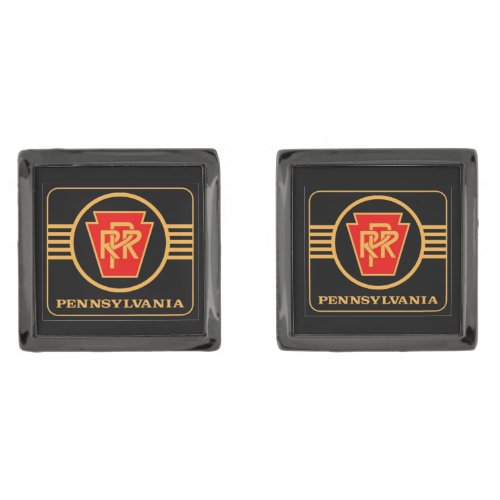 Pennsylvania Railroad Logo Black  Gold Gunmetal Finish Cufflinks