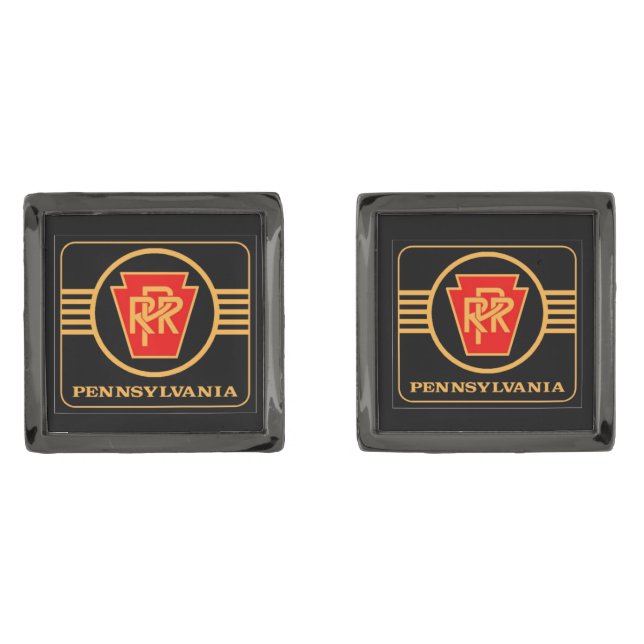 Pennsylvania Railroad Logo, Black & Gold Gunmetal Finish Cufflinks (Front)