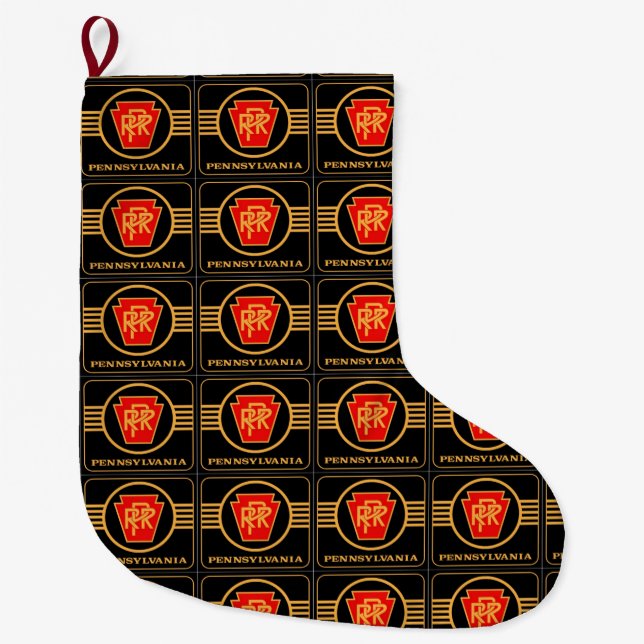 Pennsylvania Railroad Logo Black + Gold Large Christmas Stocking (Front)