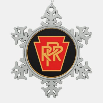 Pennsylvania Railroad Logo  Black & Gold Snowflake Pewter Christmas Ornament by stanrail at Zazzle
