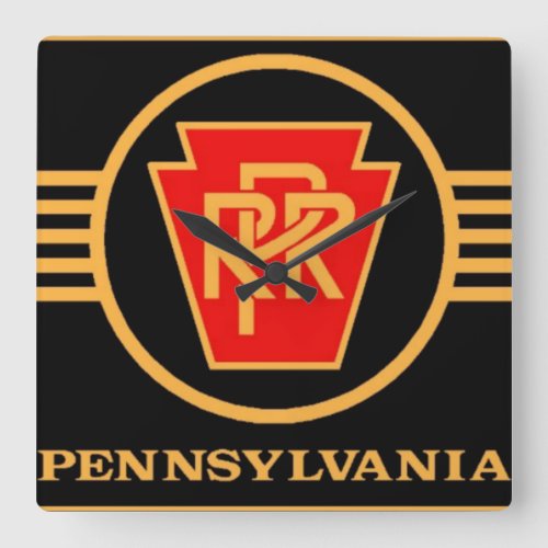 Pennsylvania Railroad Logo Black  Gold Square Wall Clock
