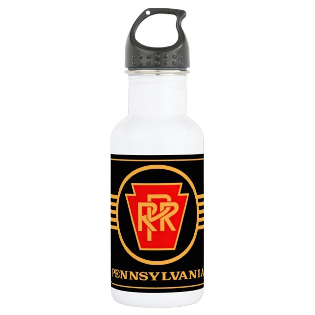 Pennsylvania Railroad Logo, Black & Gold Stainless Steel Water Bottle (Front)