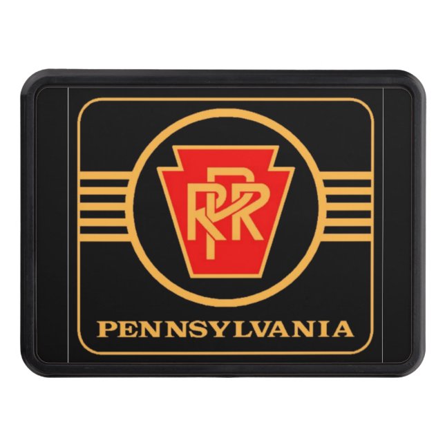 Pennsylvania Railroad Logo, Black & Gold Tow Hitch Cover (Front)
