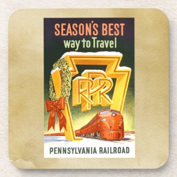 Pennsylvania Railroad  Season's Best Way To Travel Beverage Coaster by stanrail at Zazzle