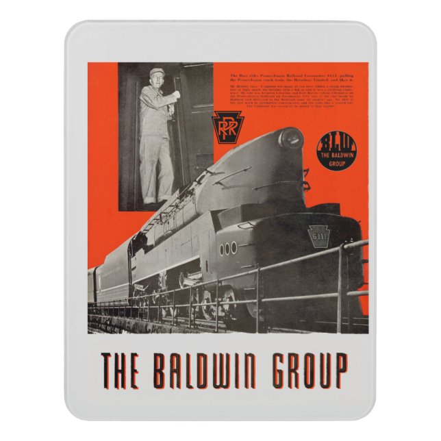 Pennsylvania Railroad T1 Locomotive 6111      Magn Door Sign (Contemporary Vert)