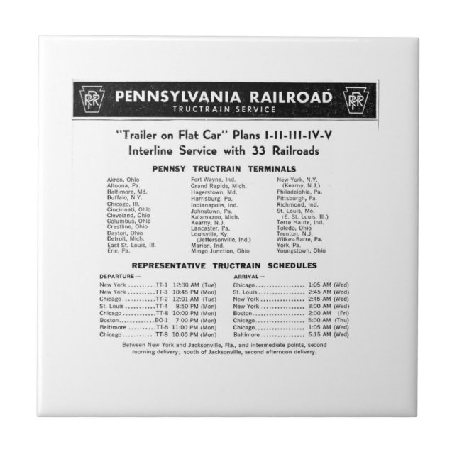 pennsylvania Railroad TOFC Train service   Ceramic Tile (Front)