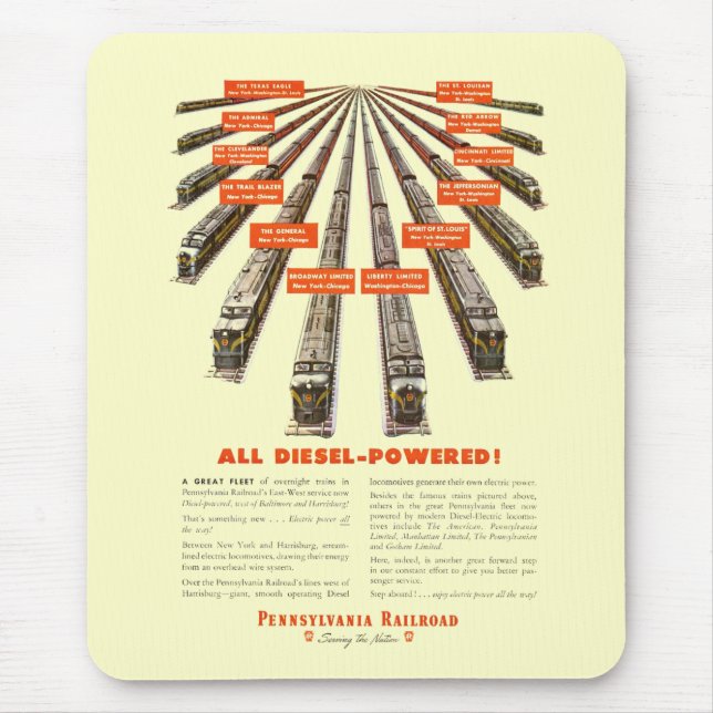 Pennsylvania Railroads East-West Now all Diesel Mouse Pad (Front)